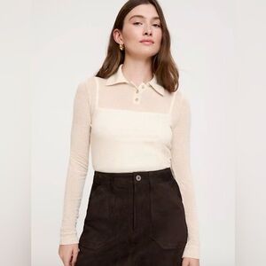 Banana Republic Sheer Long Sleeve Collared Polo size S